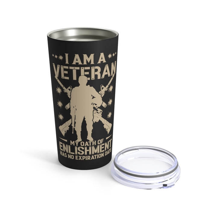 Eternal Oath: 20oz Black Military Design Tumbler - Proud Veteran with an Unwavering Commitment