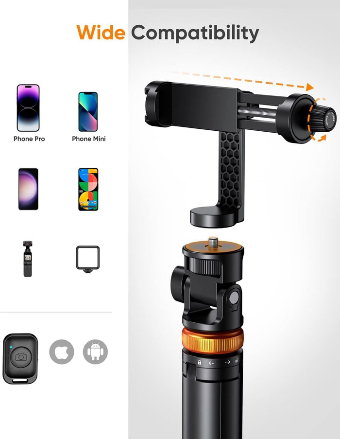 pro-grade phone clamp fitting devices from 2.2" to 3.6" wide