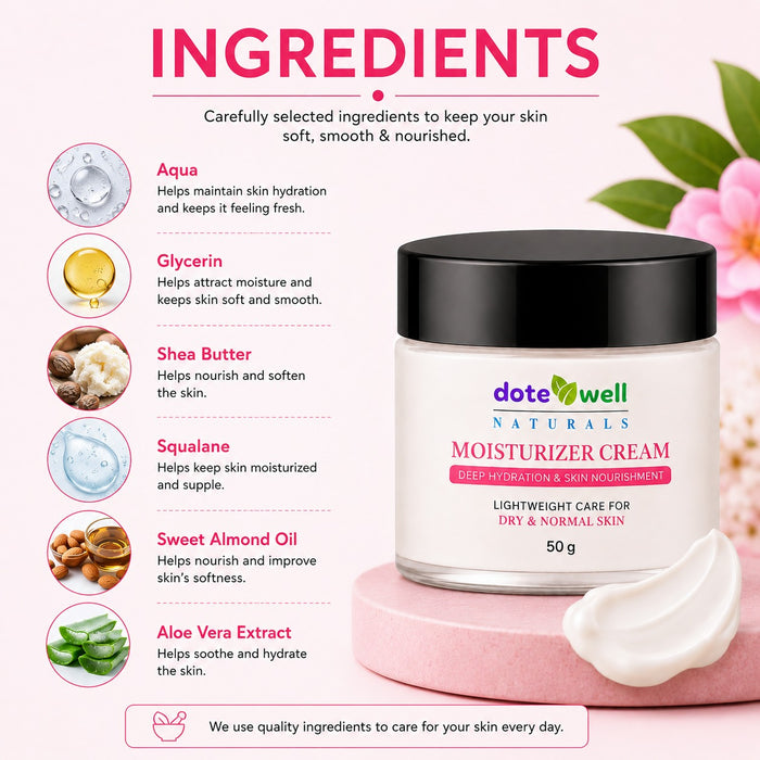Face Moisturizer Cream for Deep Hydration & Skin Nourishment | Lightweight Care for Dry & Normal Skin | 50g