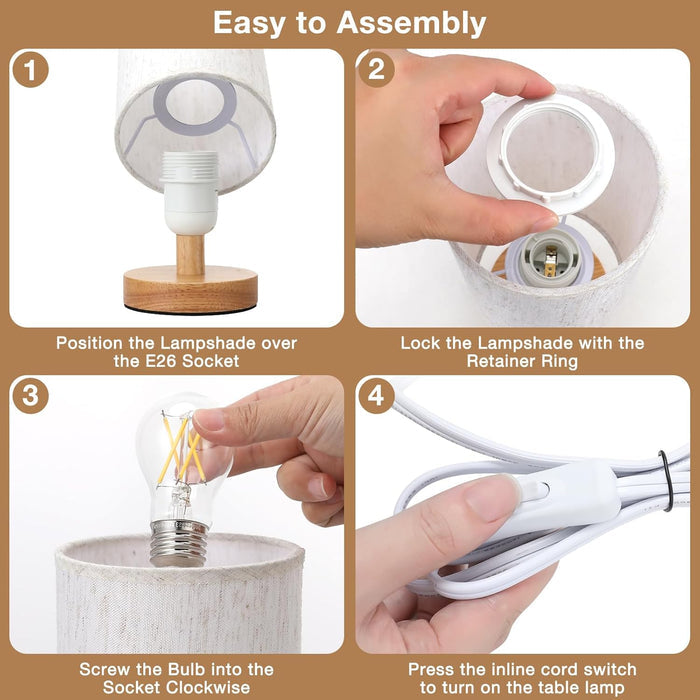 Fenmzee Small Table Lamp for Bedroom - Style-Forward Bedside Lamp with Cream Linen Shade and Warm Wood Base