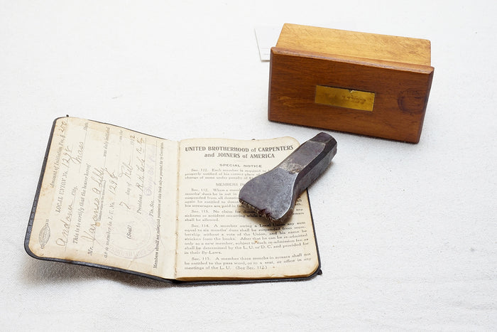 FINE JOINERS STAMP AND 1912 UNION MEMBERSHIP BOOKLET - V.A. LIBBY, ANDOVER MA