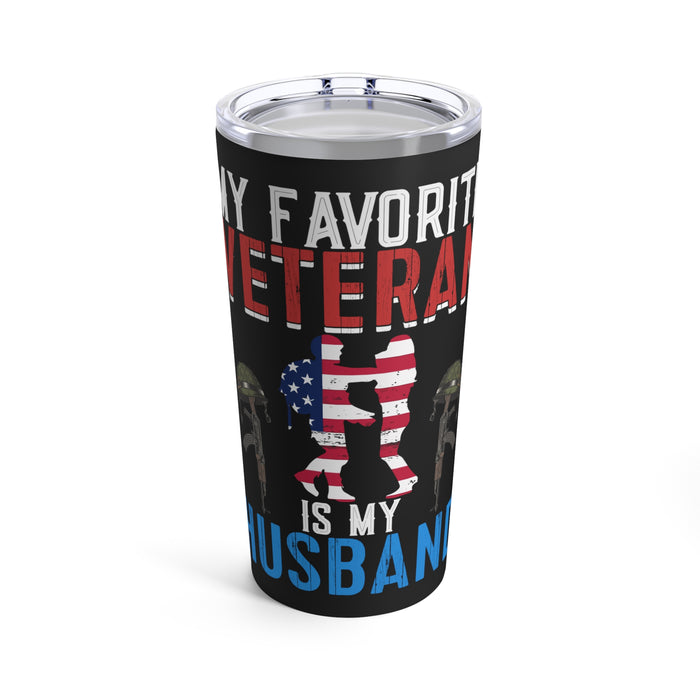 Forever Grateful: 20oz Black Military Design Tumbler for My Hero, My Husband - A Proud Veteran