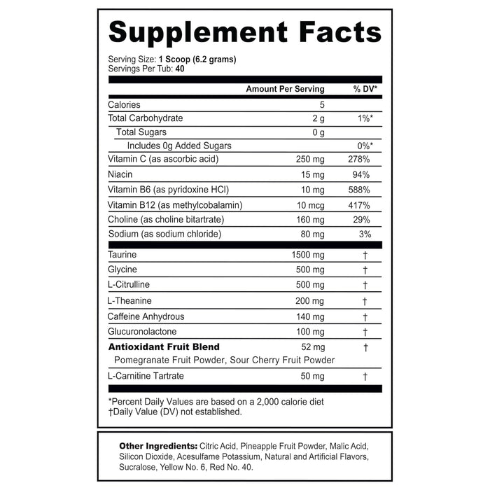 antioxidant complex with 18 fruit powders including peach, pomegranate, blueberry, and strawberry