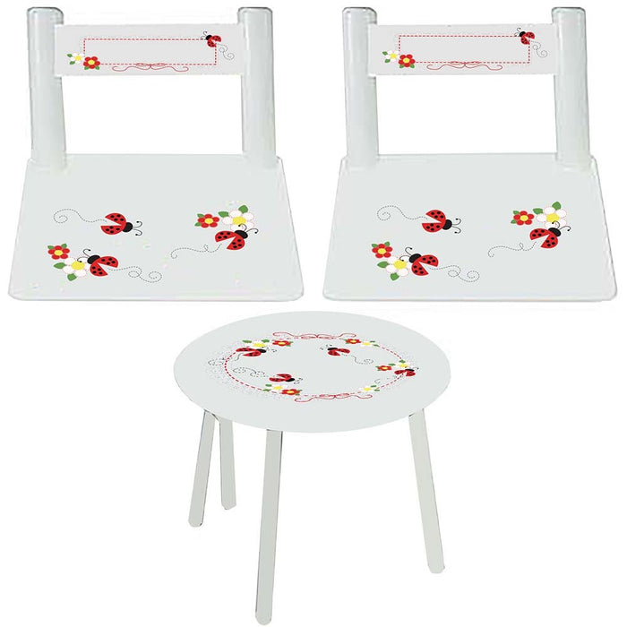 Girl's White Table Chair Set - Red Ladybugs - close-up detail