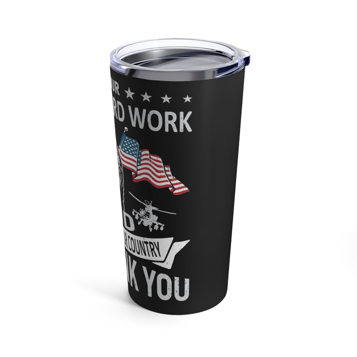 Gratitude and Respect: 20oz Black Military Design Tumbler - Honoring Your Bravery and Dedication