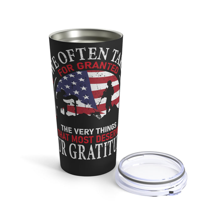Gratitude Reminder: 20oz Black Military Design Tumbler - Don't Take the Deserving for Granted