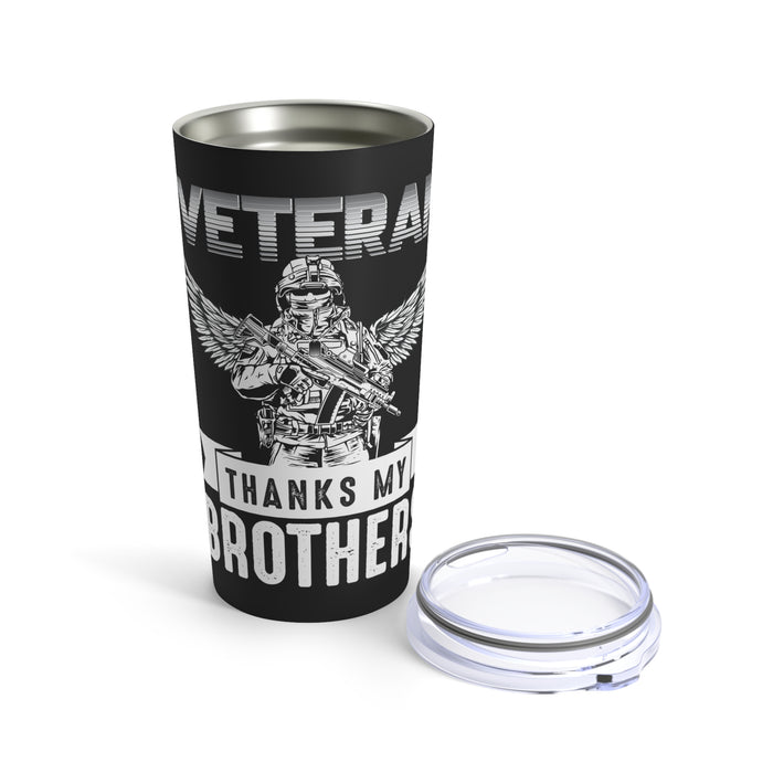 Gratitude to My Brothers in Arms: 20oz Black Military Design Tumbler - Celebrating the Bond of Veterans