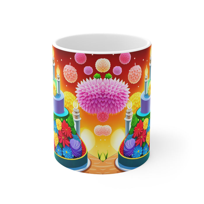 Happy Birthday Rainbow Cake Celebration #29 Ceramic 11oz Mug AI-Generated Artwork