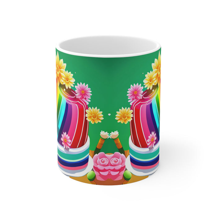 Happy Birthday Rainbow Jello Cake Celebration #28 Ceramic 11oz Mug AI-Generated Artwork
