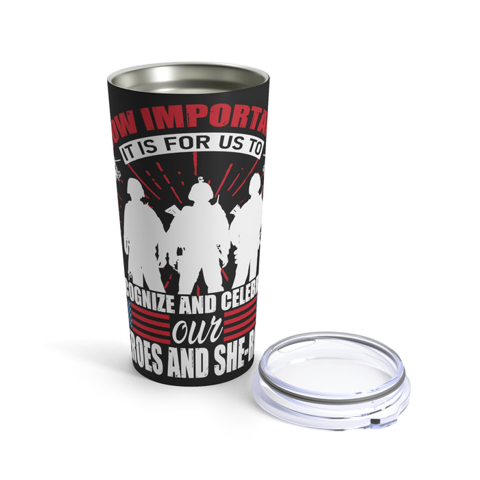 HEROES AND SHE-ROES: 20oz Black Military Design Tumbler - Honoring Our Brave Veterans