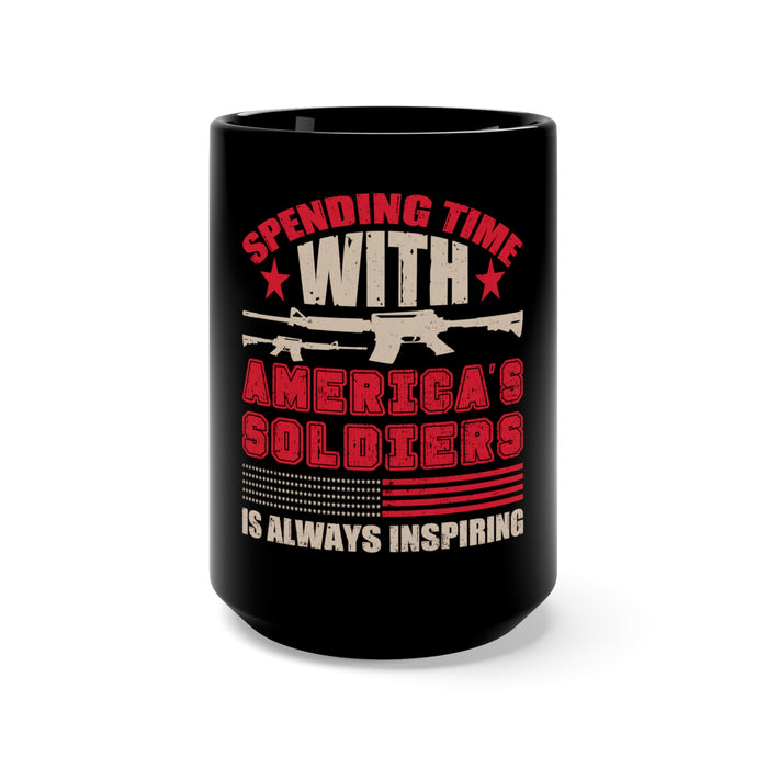 Inspiration in Every Encounter: 15oz Military Design Black Mug - Honoring America's Soldiers