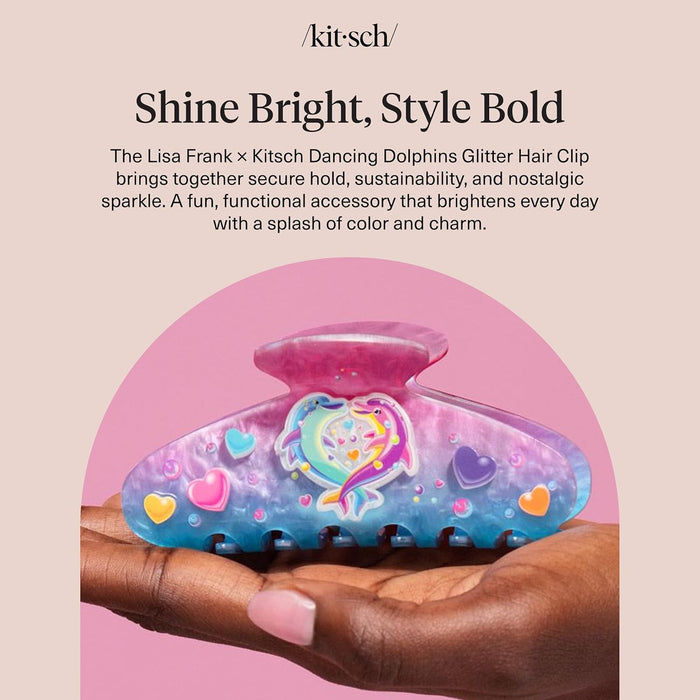 Kitsch Lisa Frank Dancing Dolphins Claw Clip – Premium Glitter Hair Accessory for Elevated Vanity Styling