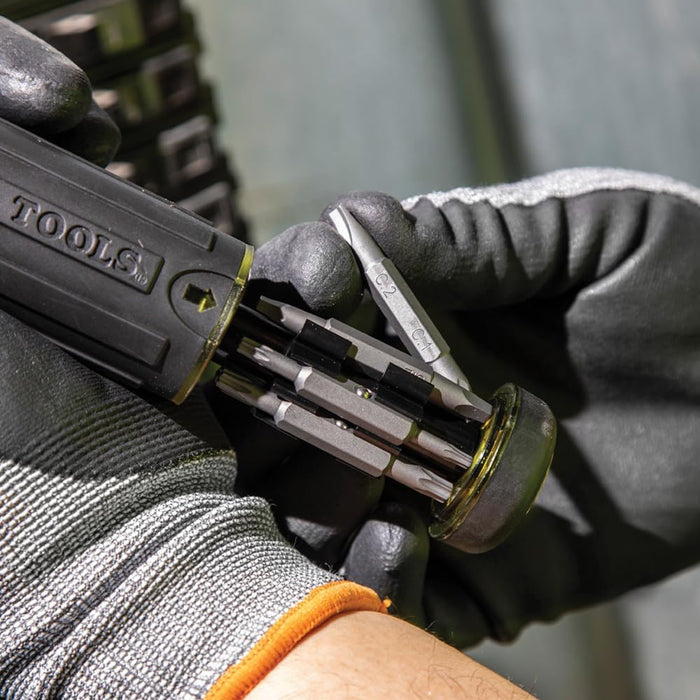 Klein Tools 15-in-1 Ratcheting Screwdriver – Workshop Efficiency Tool for Trades and DIY Pros
