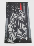 Kneeling Firefighter Flag-Thin Red Line Flag.