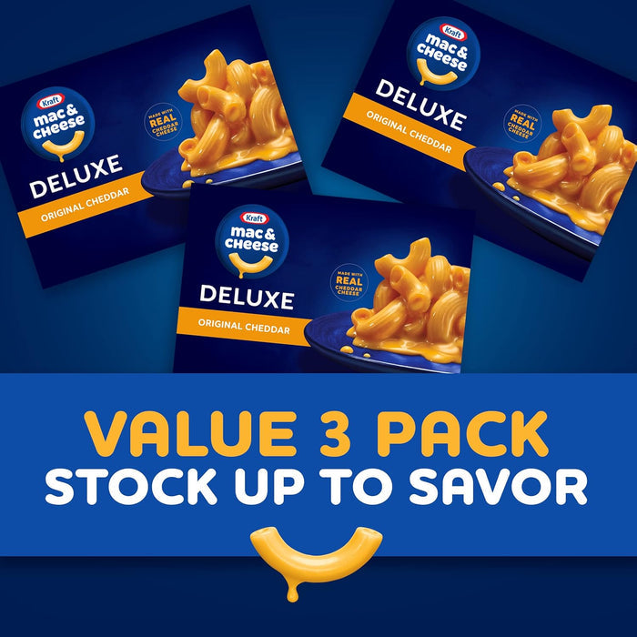 Kraft Deluxe Mac & Cheese – 5-Minute Dorm Room Dinner for Focused Study Breaks, 3 ct 14 oz Boxes