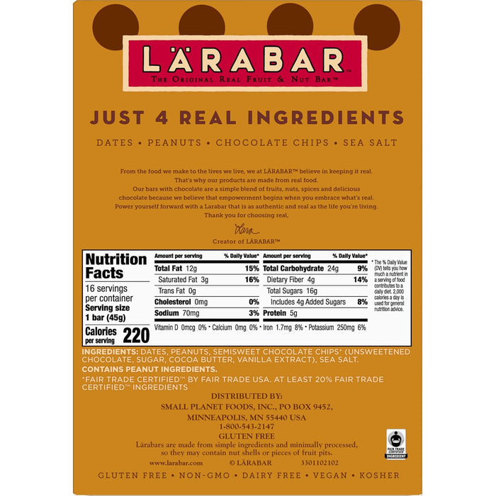 Larabar Peanut Butter Chocolate Chip – Family-Friendly Snack for Kids Lunchboxes, Vegan and Gluten-Free