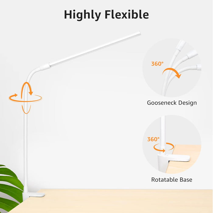 Lepro Space-Saving Gooseneck Desk Light for Clean Workstations, Touch Control Dimmable LED with Clamp