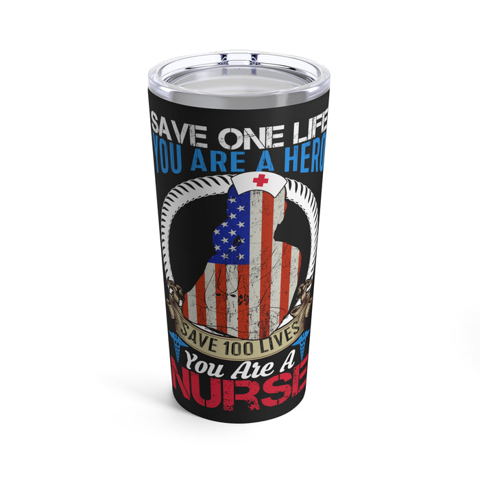 Life Saver: 20oz Black Military Design Tumbler - Honoring Nurses and Veterans