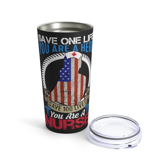 Life Saver: 20oz Black Military Design Tumbler - Honoring Nurses and Veterans