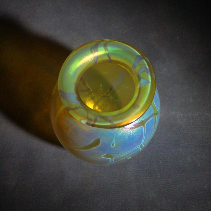 Vintage Robert Eickholt Iridescent Art Glass Vase with Swirl Design