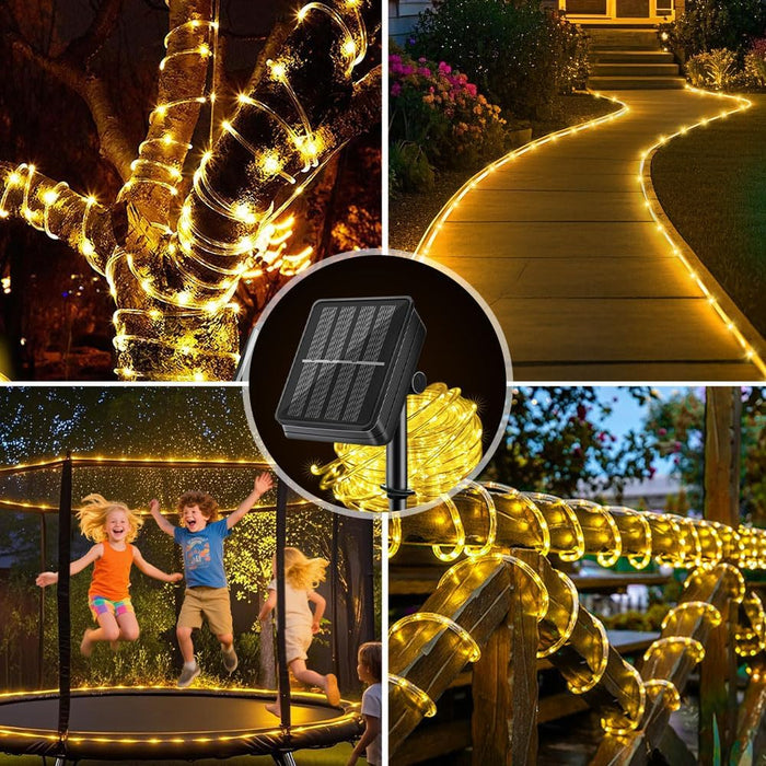 flexible pvc tube that bends around trees, pergolas, railings, and diy shapes; available in warm white, cool white, multicolor, and green