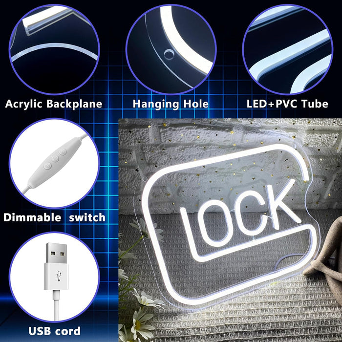 LUMIORA Gamer Lock Neon Light – Valentine's Day Gift for Him, USB Powered Wall Decor for Bedroom and Game Room