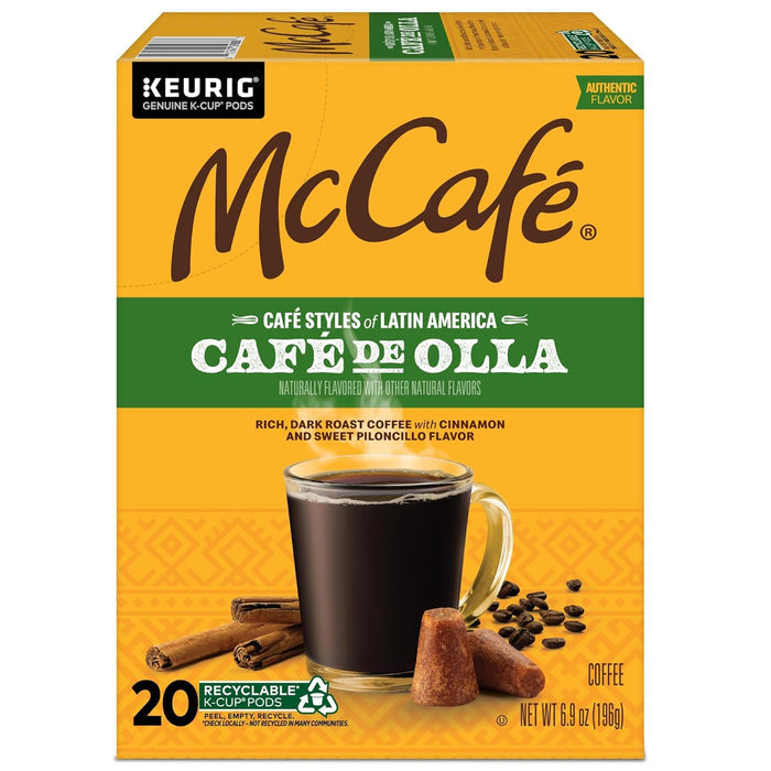 dark roast caffeinated arabica coffee base flavored with cinnamon and piloncillo (café de olla) or as café con leche blend
