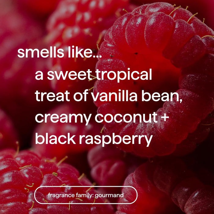 vanilla + raspberry scent for a warm, dessert-like fragrance