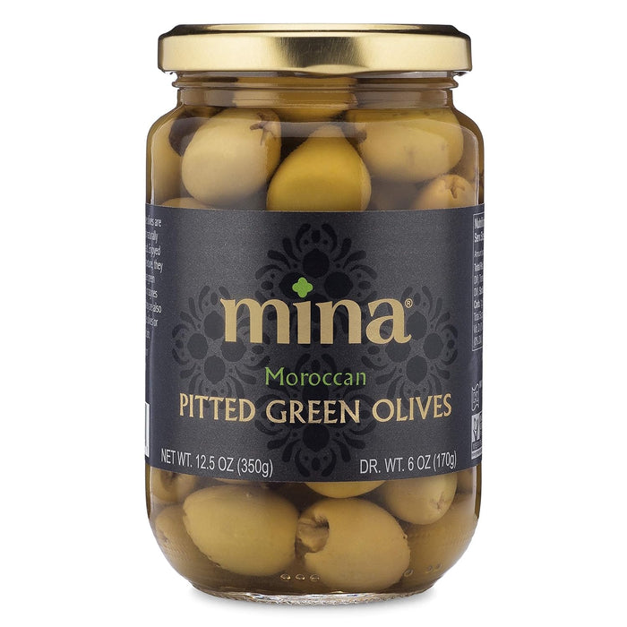 pitted green olives in a 12.5 oz (354 g) jar