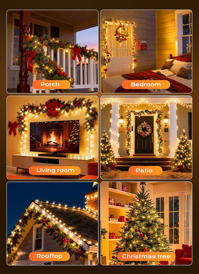 Minetom Clear Christmas Lights – Bedroom Mood Lighting, Green Wire Indoor Home Ambiance