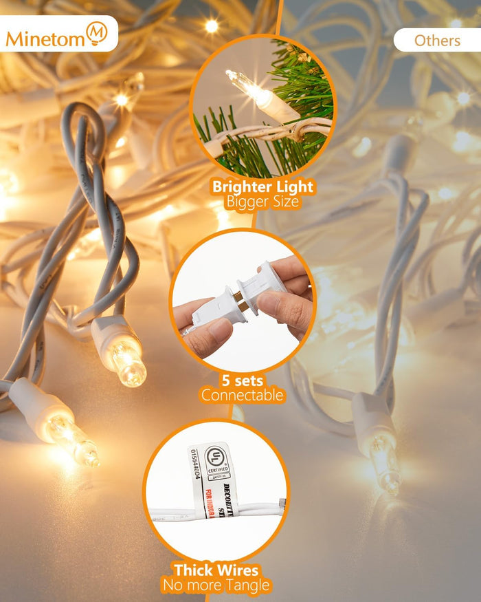Minetom Incandescent String Lights – Living Room Aesthetic Accent for Cozy Evenings, 25 ft White Wire
