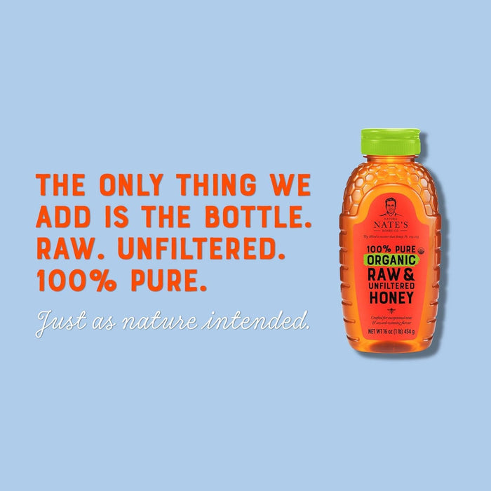 Nate's Organic Unfiltered Honey – Mindful Pantry Staple, Natural Sweetener for Coffee and Self-Care Tonics
