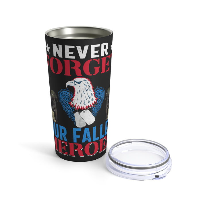 Never Forget Our Fallen Heroes: 20oz Black Military Design Tumbler - Honoring Their Sacrifice