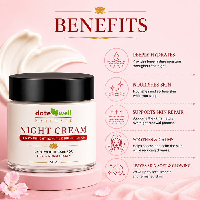 Night Cream for Overnight Repair & Deep Hydration | Skin Brightening for Dull & Dry Skin | 50g