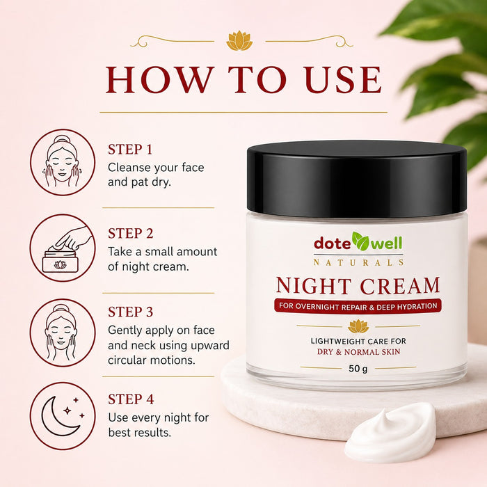 Night Cream for Overnight Repair & Deep Hydration | Skin Brightening for Dull & Dry Skin | 50g