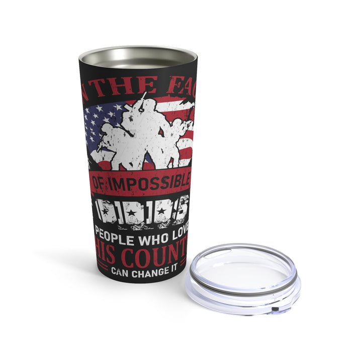Patriotic Resilience: 20oz Black Military Design Tumbler - Changing Our Country with Love