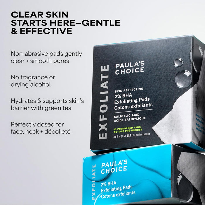 Paula's Choice SKIN PERFECTING 2% BHA Salicylic Acid Pads - Gym-Bag Ready Pore Refresher for Active Days