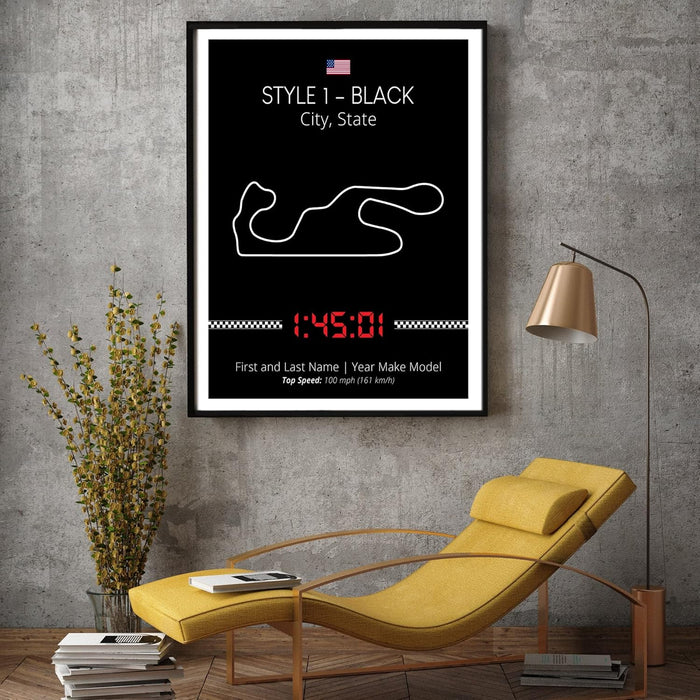 Personalizable Race Track Poster - Handmade Customizable Track Day Racing Print (Lap Time Included)