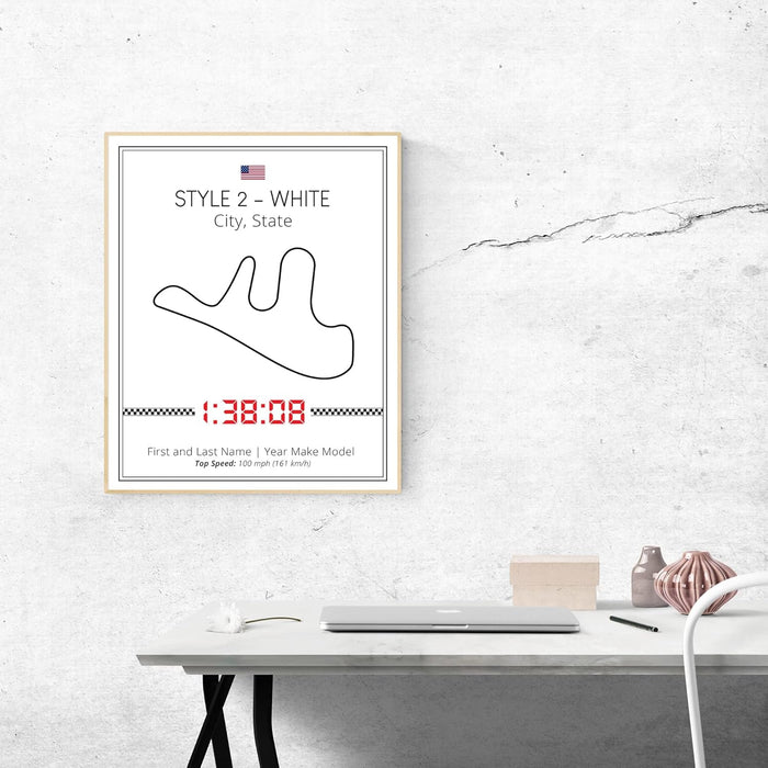 Personalizable Race Track Poster - Handmade Customizable Track Day Racing Print (Lap Time Included)