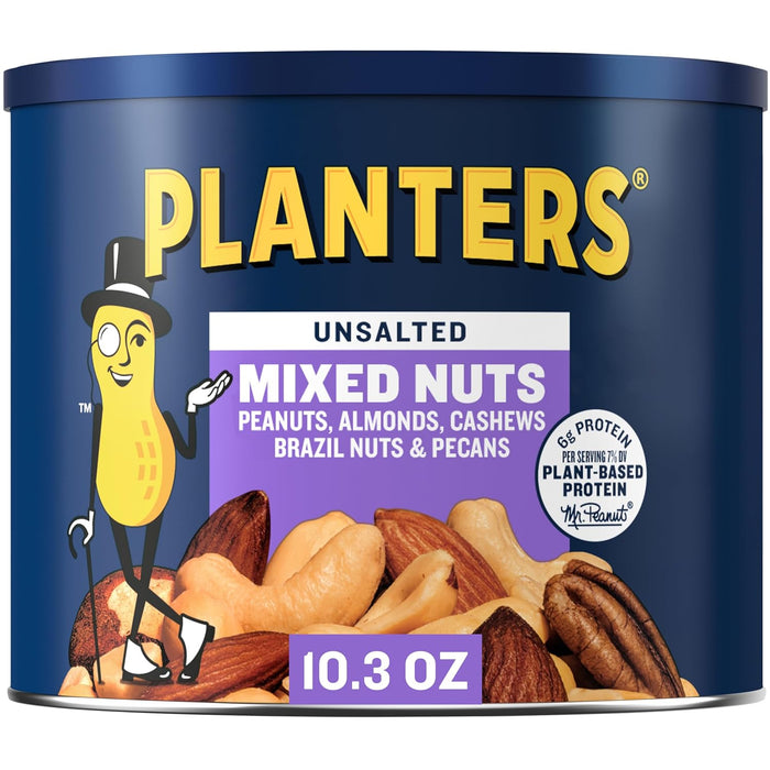 five-nut blend of roasted almonds, cashews, peanuts, brazil nuts, and pecans