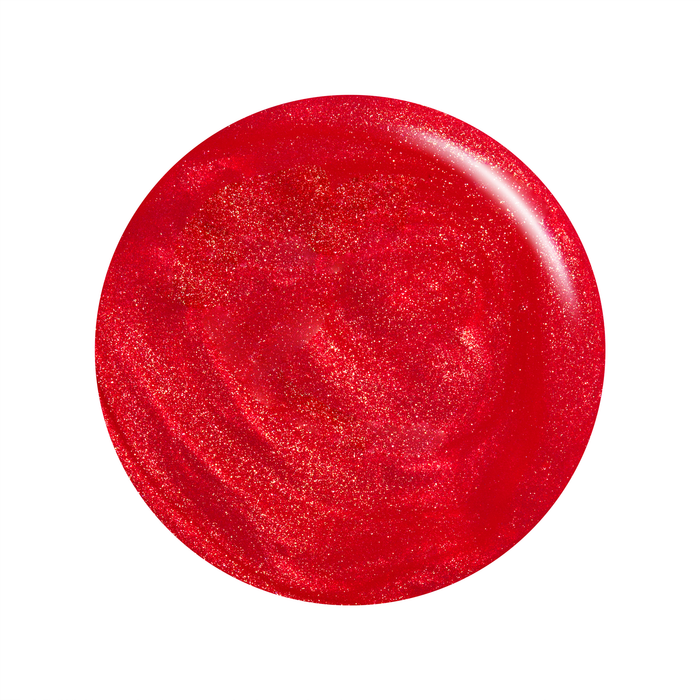 Poison Apple bright red golden shimmer nail polish color swatch