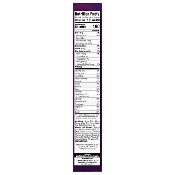 Post Raisin Bran Cereal – Fiber-Rich Bran Flakes with Sun-Maid Raisins for Daily Cardiovascular Support, 25 oz