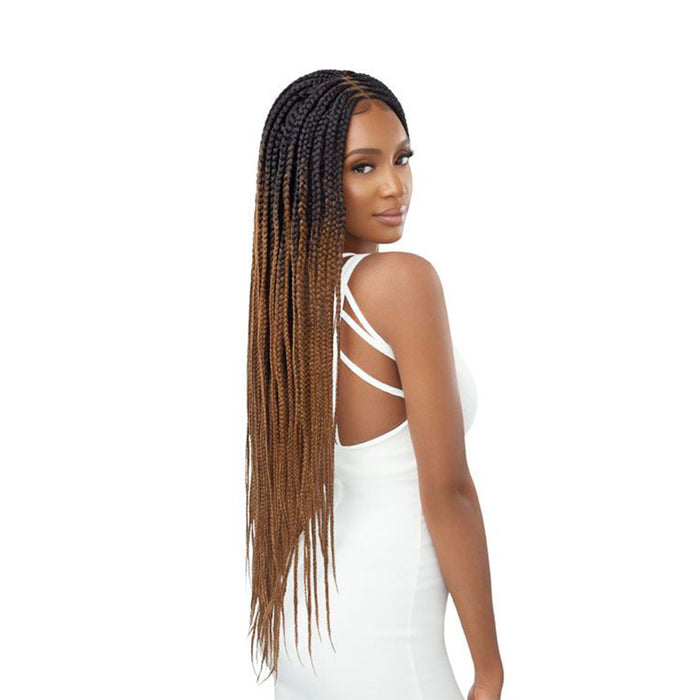 OUTRE 4x4 lace front pre-braided wig long ombre box braids black to honey brown on model
