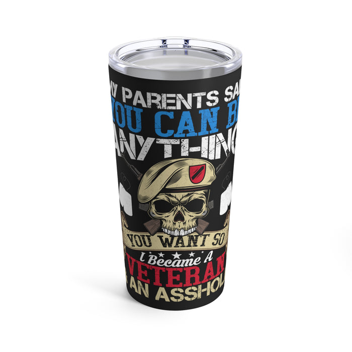 Proud Veteran & Fearless Badass: 20oz Black Military Design Tumbler - Defying Expectations