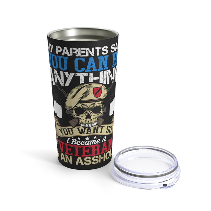 Proud Veteran & Fearless Badass: 20oz Black Military Design Tumbler - Defying Expectations