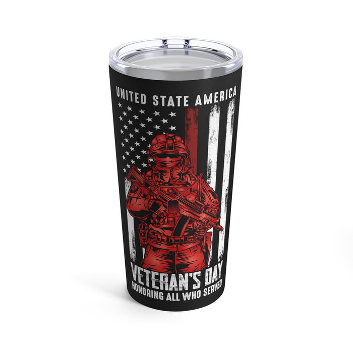 Proudly Served: 20oz Black Military Design Tumbler - Honoring Veterans on Veterans Day
