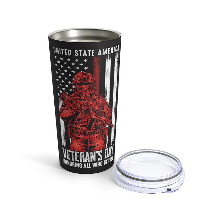 Proudly Served: 20oz Black Military Design Tumbler - Honoring Veterans on Veterans Day