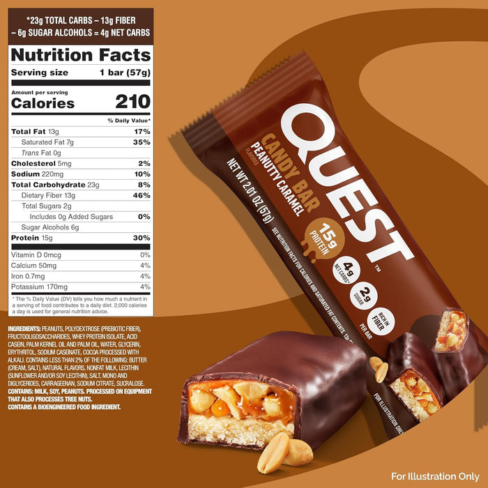 Quest Nutrition Protein Bar Peanutty Caramel – Grab-and-Go Focus Fuel for Busy Workdays, 15g Protein per Bar