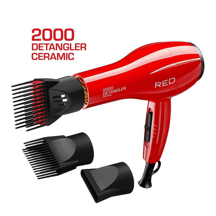 RED BEAUTY by KISS ceramic detangler dryer with attachments red hair dryer with three comb and concentrator nozzles