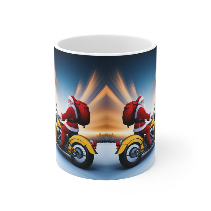 Rudolph on Holiday Cycling Santa Ceramic Mug 11oz Design #4